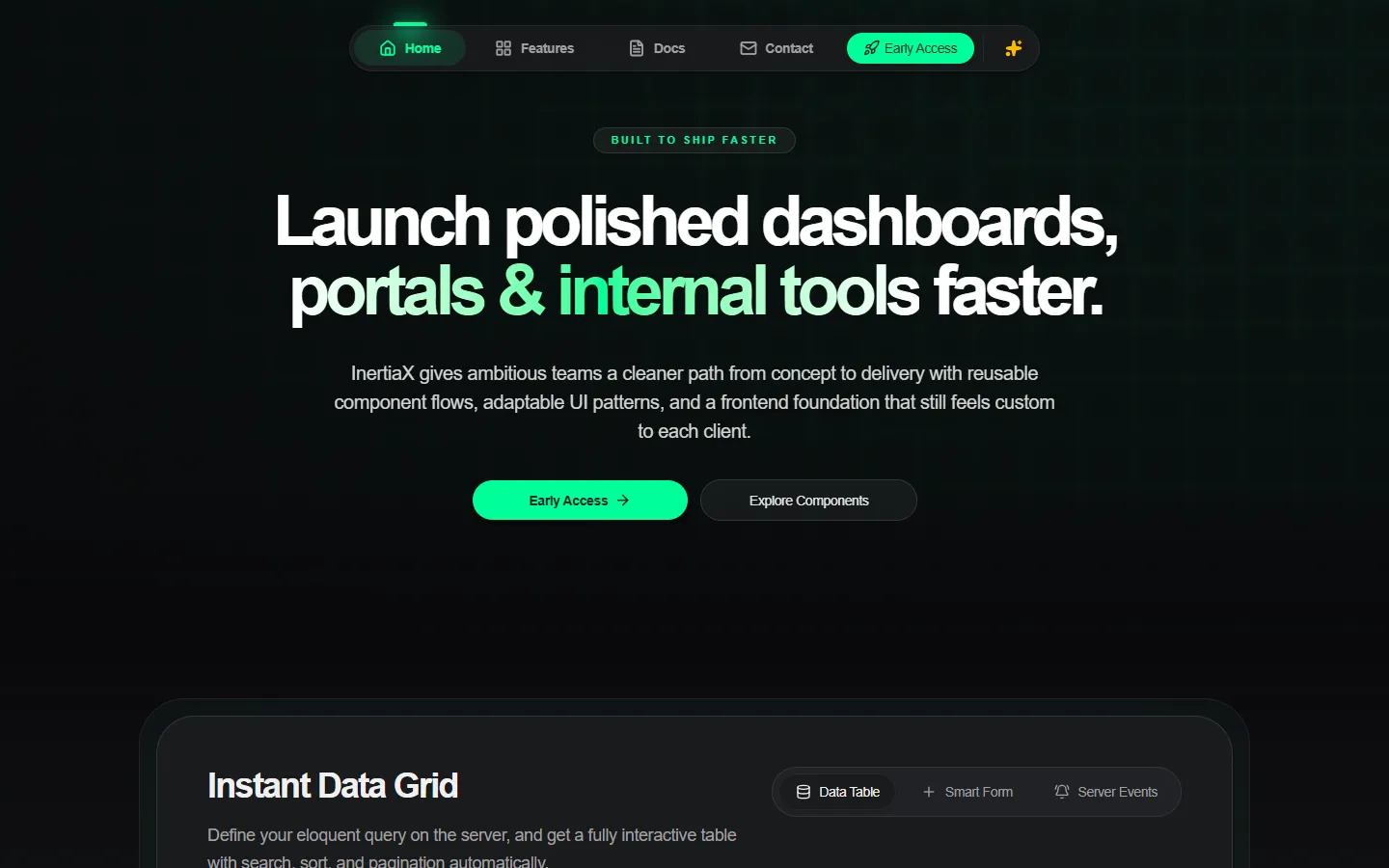 InertiaX live homepage showing the product positioning and interface.